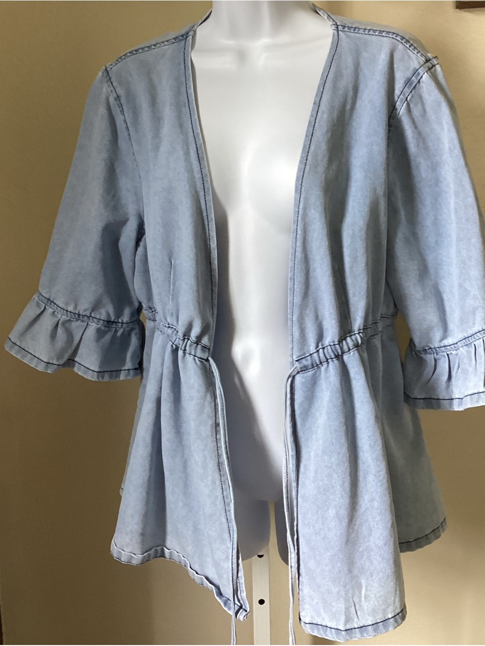 Light Blue Tie-Waist Peplum Tunic Top